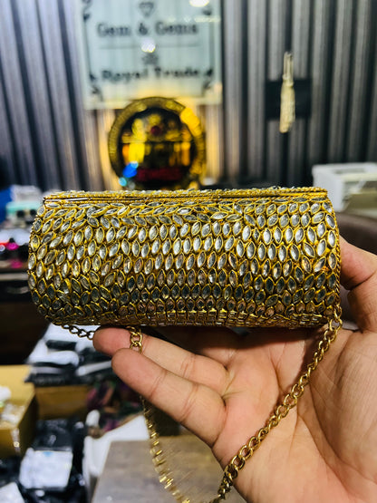 Beautiful Large Kundan Cylinder Bags-F6
