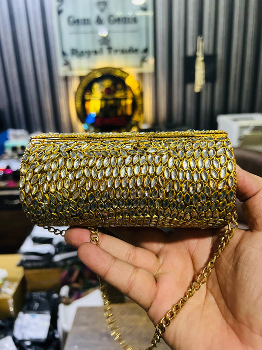 Beautiful Large Kundan Cylinder Bags-F6