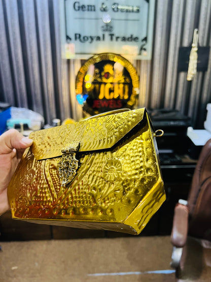 Indian Golden Metal Large Bag With Handle Best For Party Events -D2