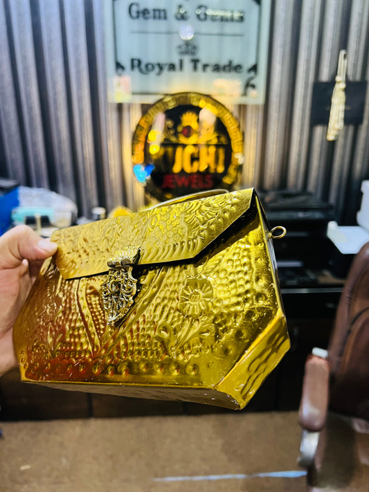 Indian Golden Metal Large Bag With Handle Best For Party Events -D2