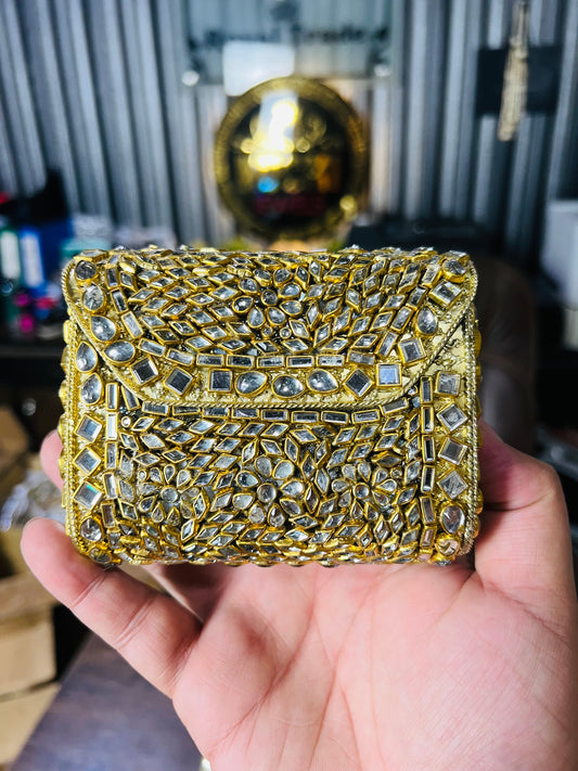 Pure Kundan Square Shape Handmade Metal Bag BB-P114