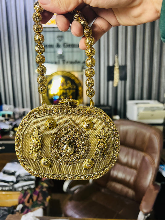 Heer Collection Beautiful Square Golden Hand Bag-1