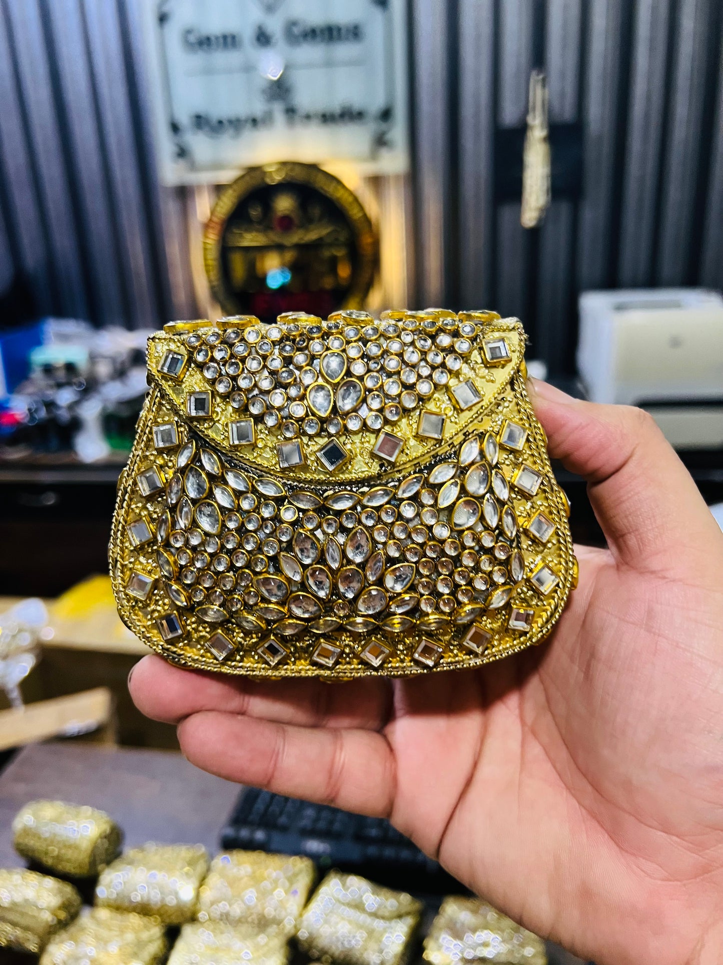 Pure Kundan D Shape Handmade Metal Bag BB-D130
