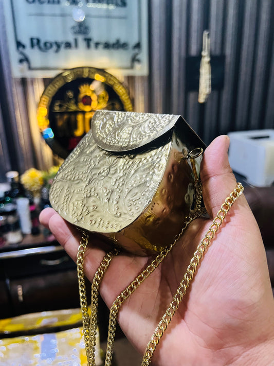 Golden Metal Hand Carving Mini Bag -Round