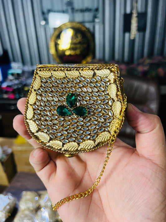 Stylish D Shape Mini Baby Kundan Work Multi Stone Bag ZC-D1