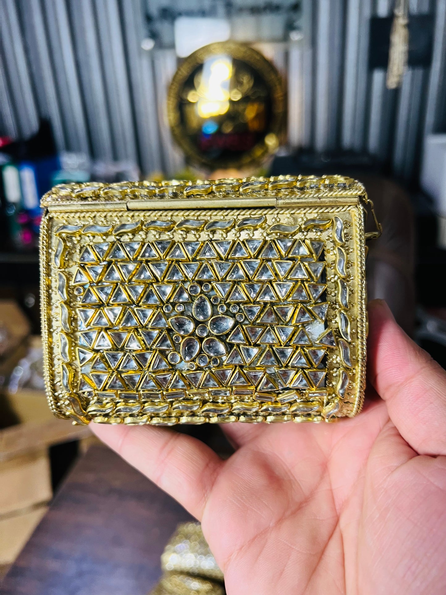 Pure Kundan Square Shape Handmade Metal Bag BB-P108