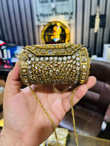 Medium Kundan Gold Bag Cylinder Shape BB-N1