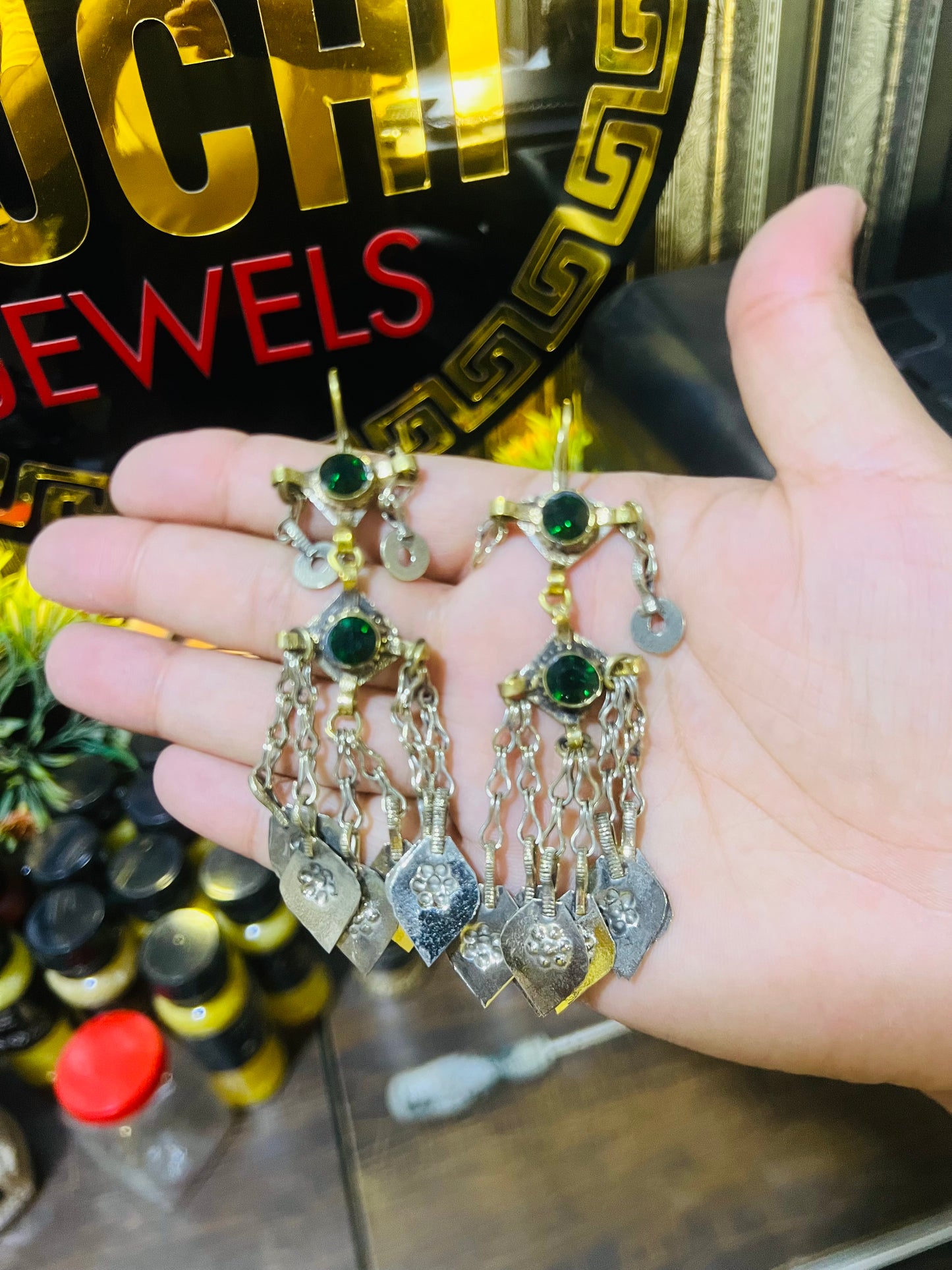 Vintage Chain Earrings With Stone