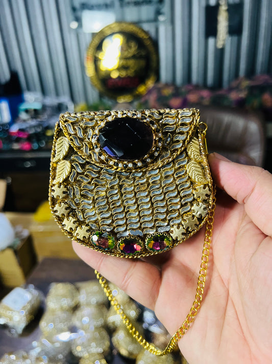 Stylish D Shape Mini Baby Kundan Work Multi Stone Bag ZC-D7