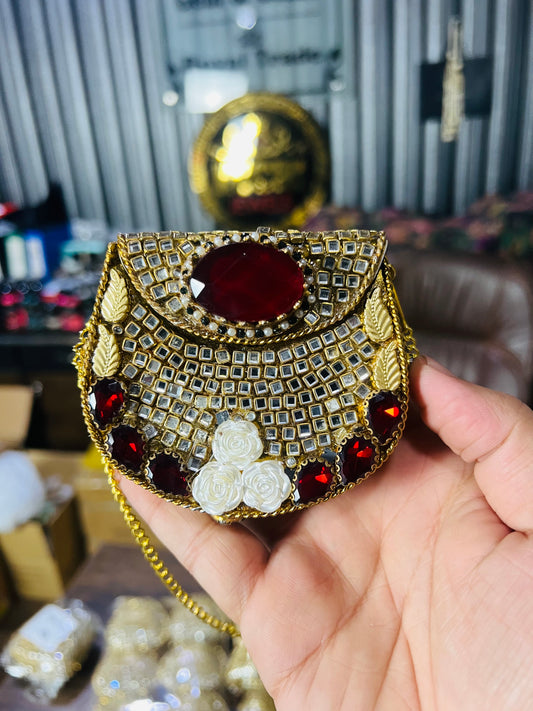 Stylish D Shape Mini Baby Kundan Work Multi Stone Bag ZC-D8
