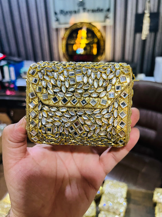 Mid Medium Kundan Golden Bag Square Shape BB-S1