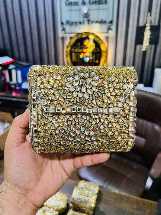 Medium Square Pure Kundan Bag Low Price KK-E