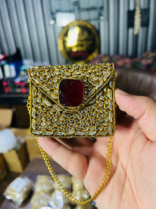Square Mini Kundan Stone Metal Bag ZC-9