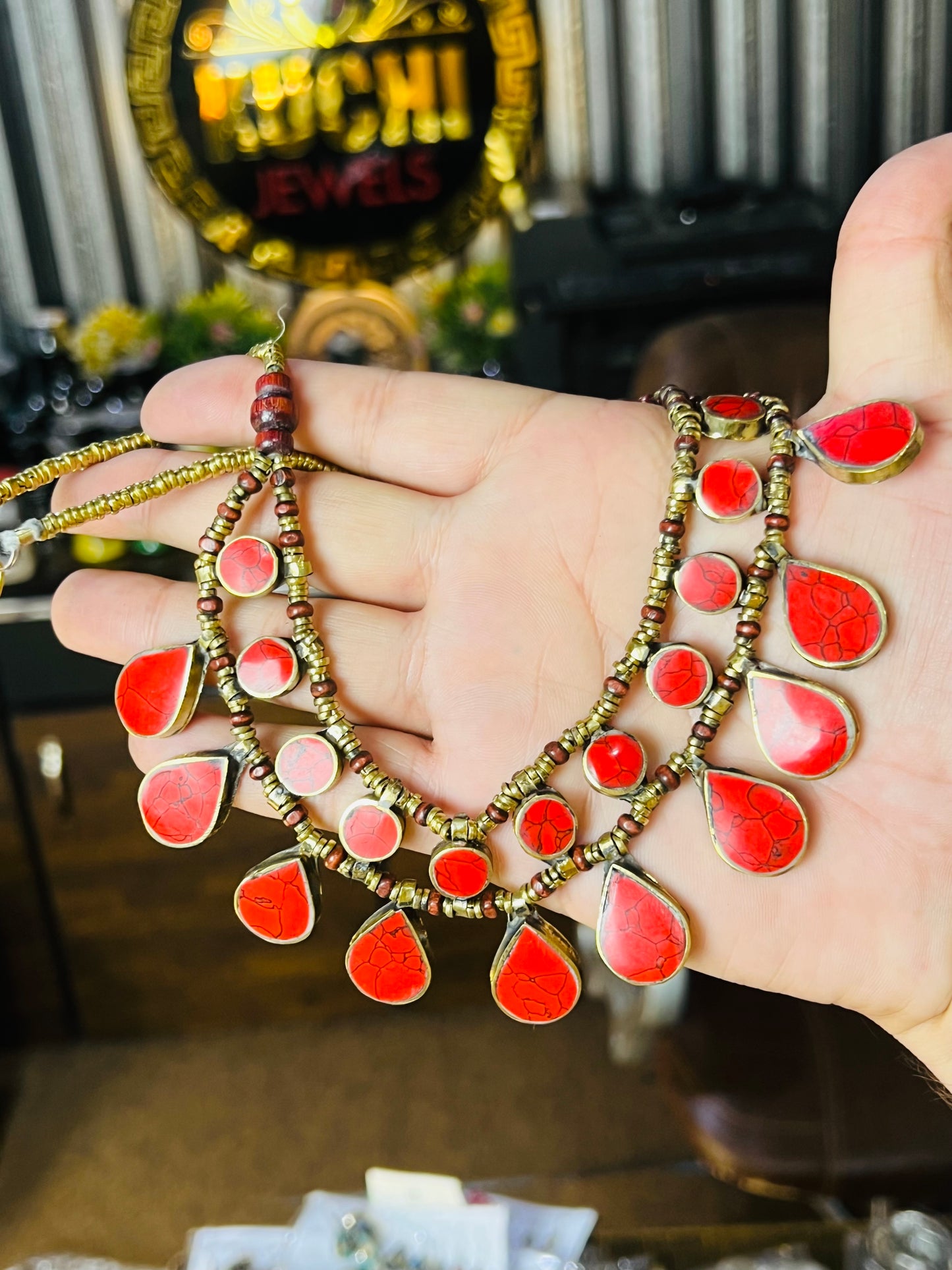 Two Line Stone Signature Afghani Necklace