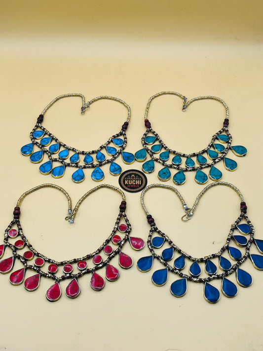 Two Line Stone Signature Afghani Necklace