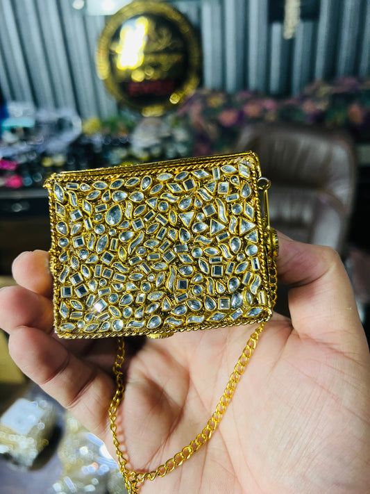 Square Mini Kundan Stone Metal Bag ZC-4