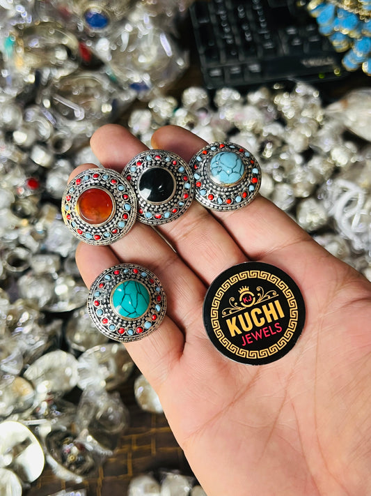 Round Stone Ring Multi Stone (Adjustable)