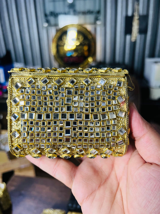 Pure Kundan Square Shape Handmade Metal Bag BB-P105
