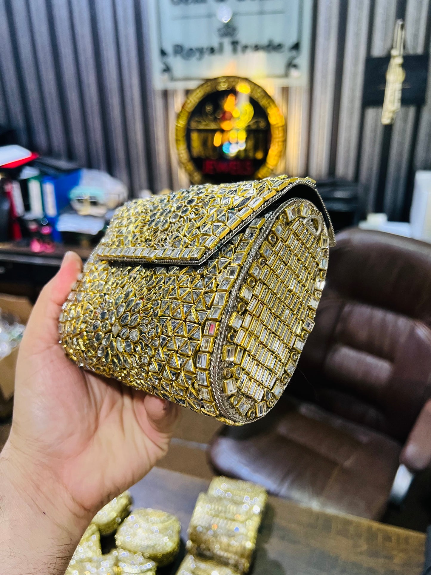 Medium Square Pure Kundan Bag Low Price KK-E
