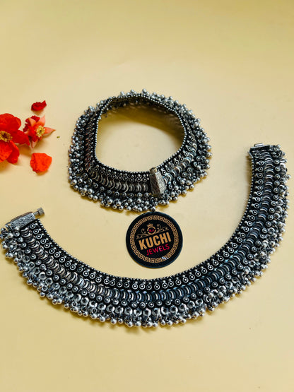 Antique Oxidized Indian Anklet Pair