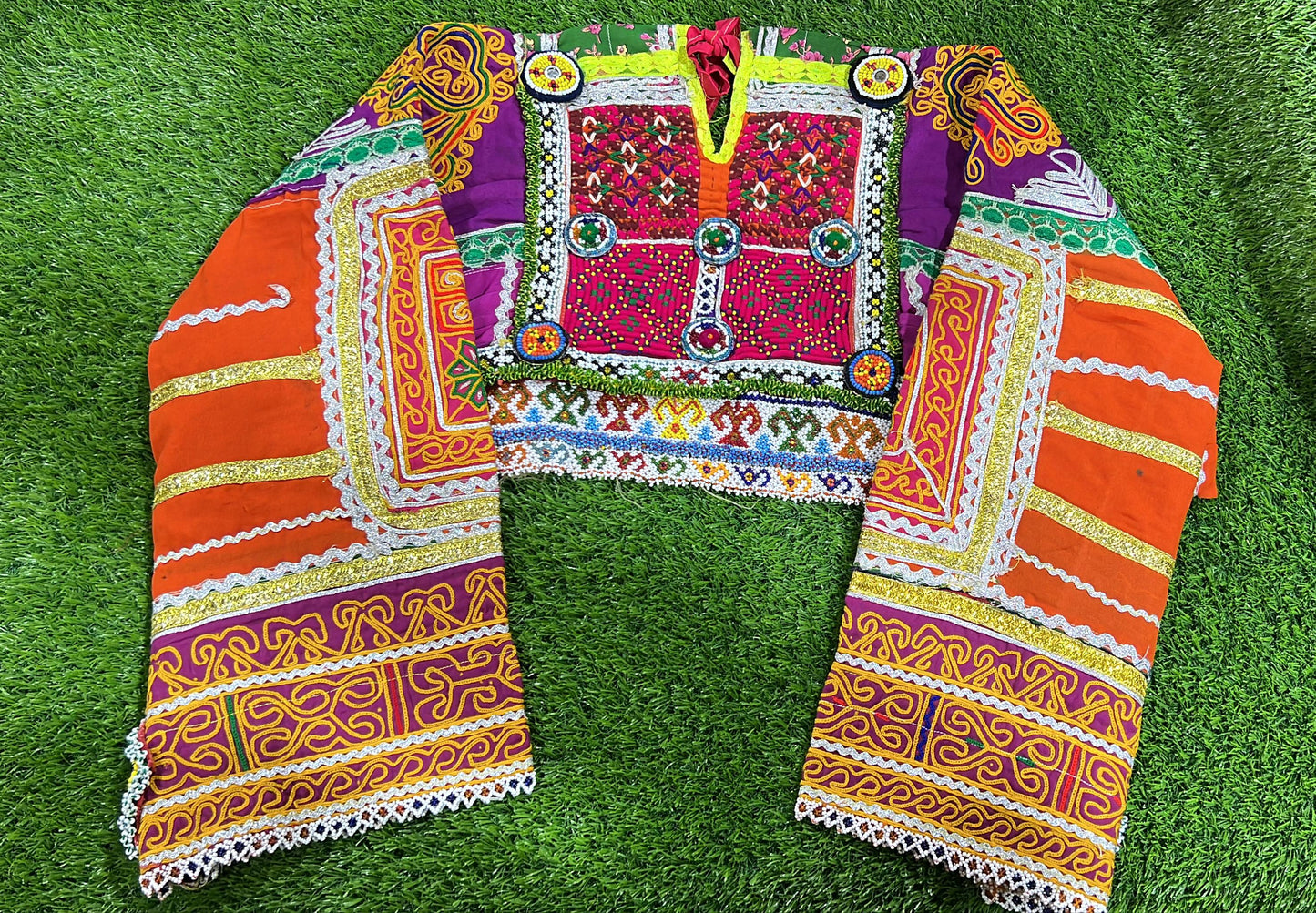 Vintage Handmade Afghan Embroidery Necklines With Sleeves