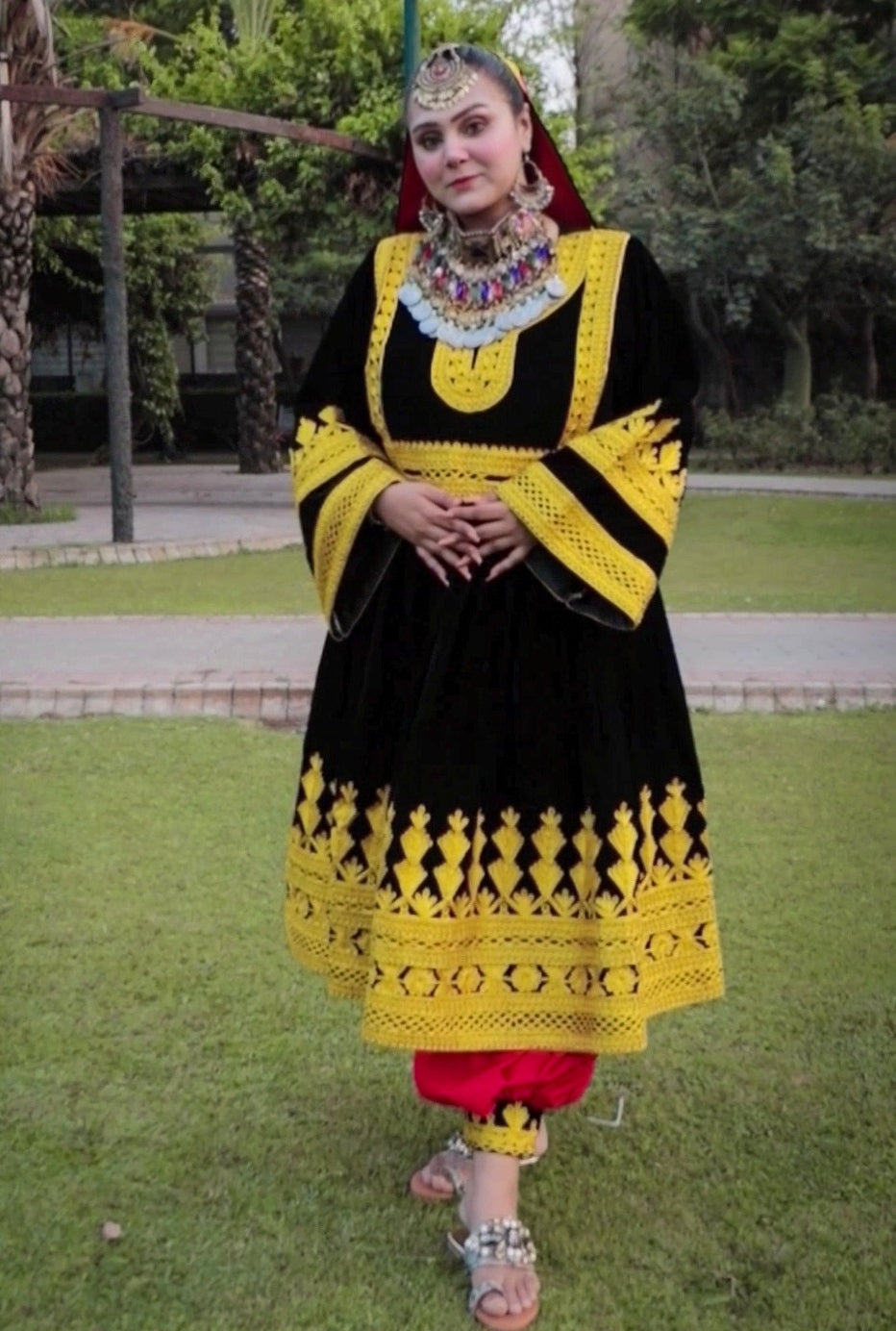 Afghan Velvet Handwork Charma Dozi Kuchi Dress For Women