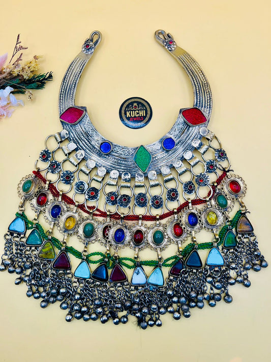 Afghan 2 Layer Multi Stone Tribal Vintae Hasli Necklace