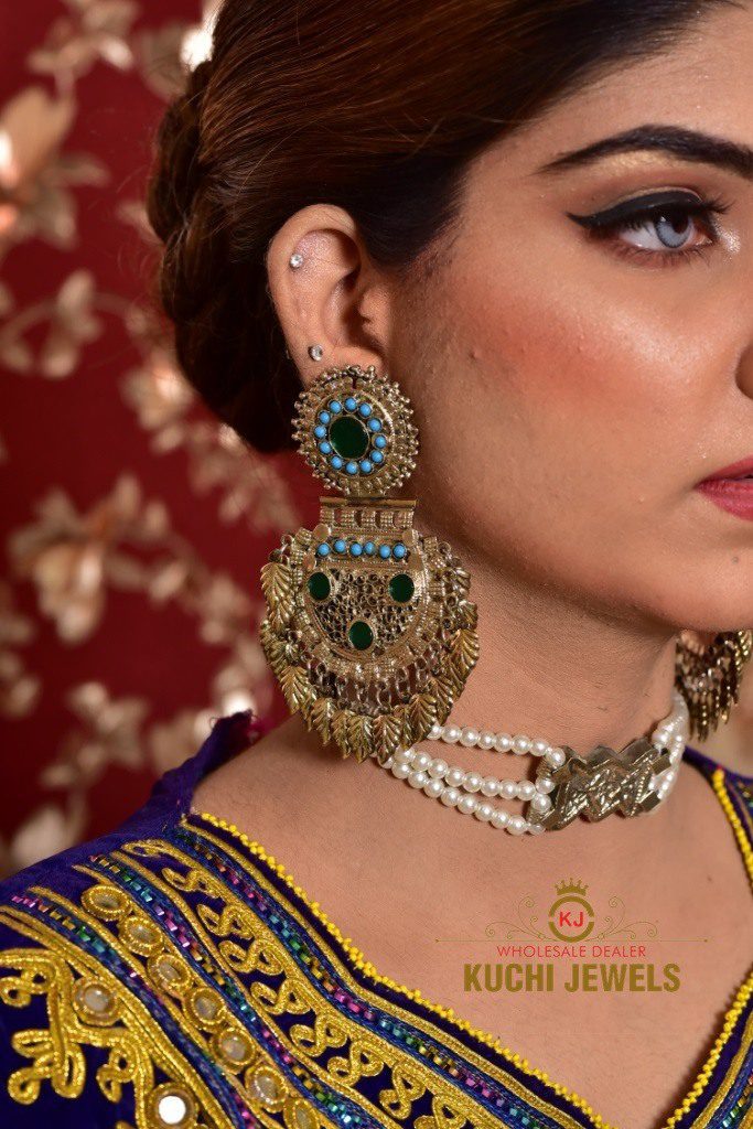 Afghani Bridal Ear Ring And Choker Set