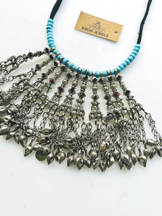 Antique Metal Parts And Turquoise Beads Necklace