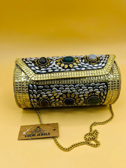 Antique Capsul Style Indian Metal Stone Bag