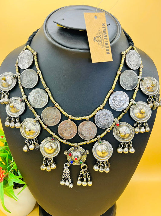 Antique Coins And Turkman Bells Button Necklace