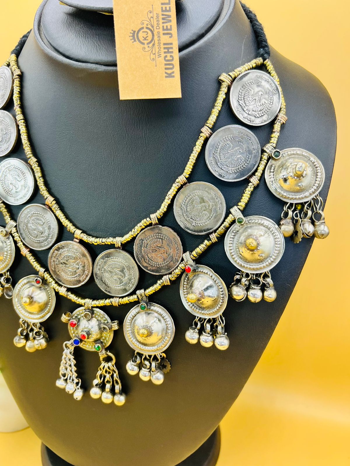 Antique Coins And Turkman Bells Button Necklace