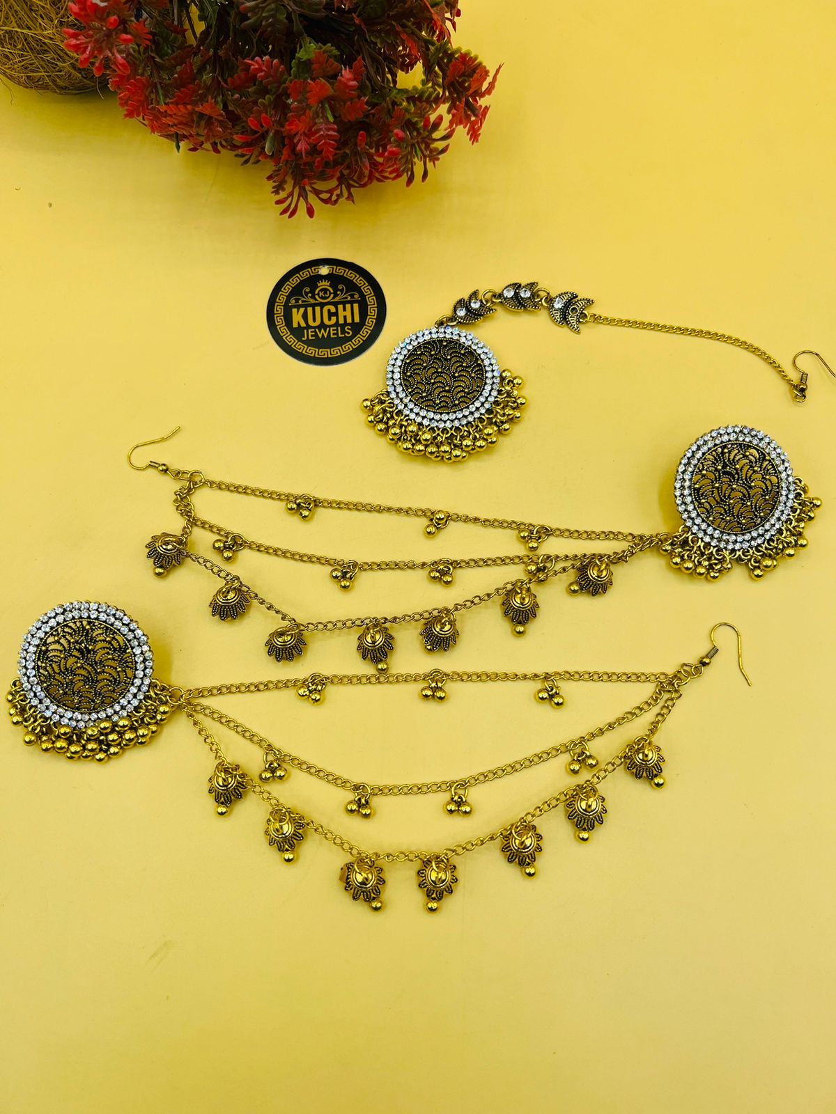 Antique Sahara Earrings With Tikka