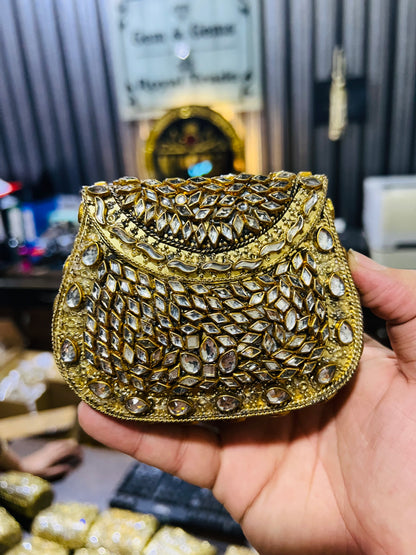 Pure Kundan D Shape Handmade Metal Bag BB-D127