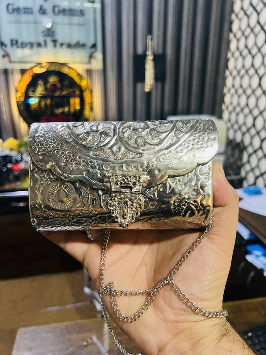 Silver Metal Bag MEDIUM SIZE (Random Carving Design)