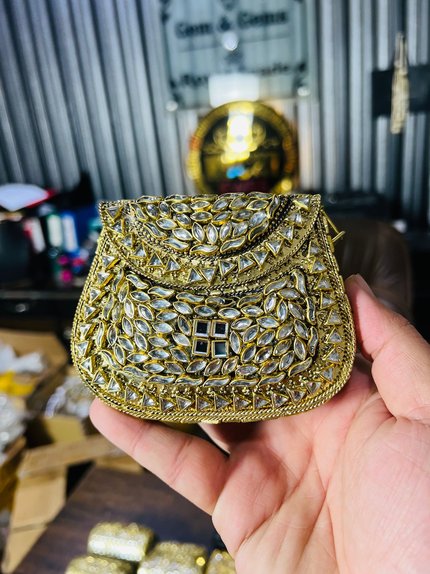 Pure Kundan D Shape Handmade Metal Bag BB-D119