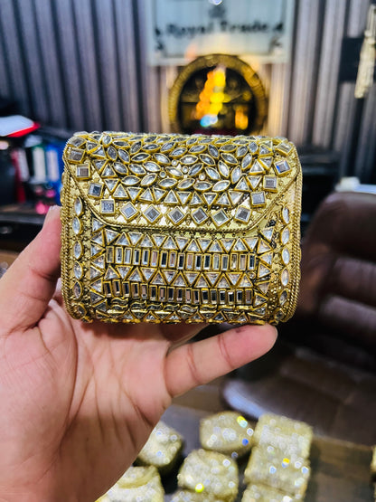 Mid Medium Kundan Golden Bag Square Shape BB-S2