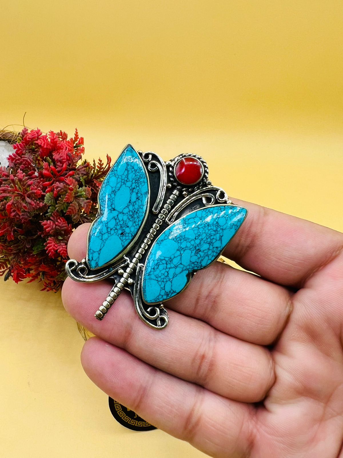 Big Butterfly Turquoise Nepali Ring