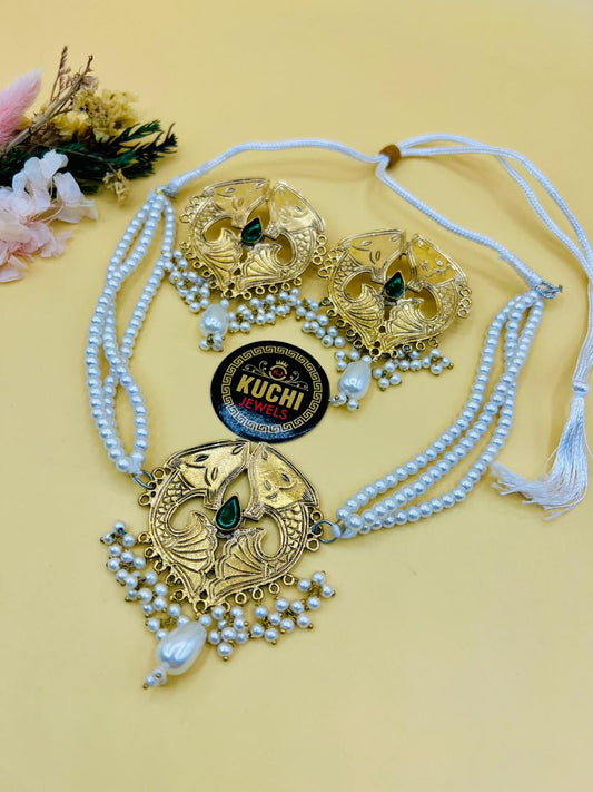 Blend of Classic - Vintage Style Crown Choker Set-Green