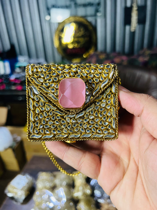 Square Mini Kundan Stone Metal Bag ZC-7