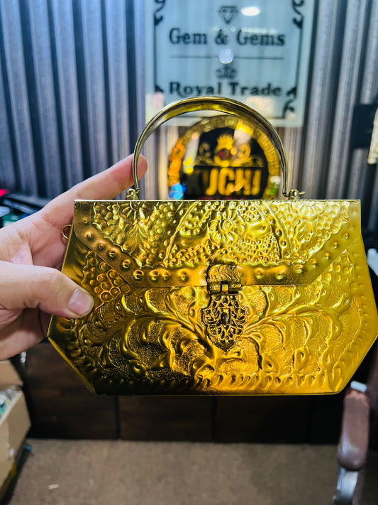 Indian Golden Metal Large Bag With Handle Best For Party Events -D1