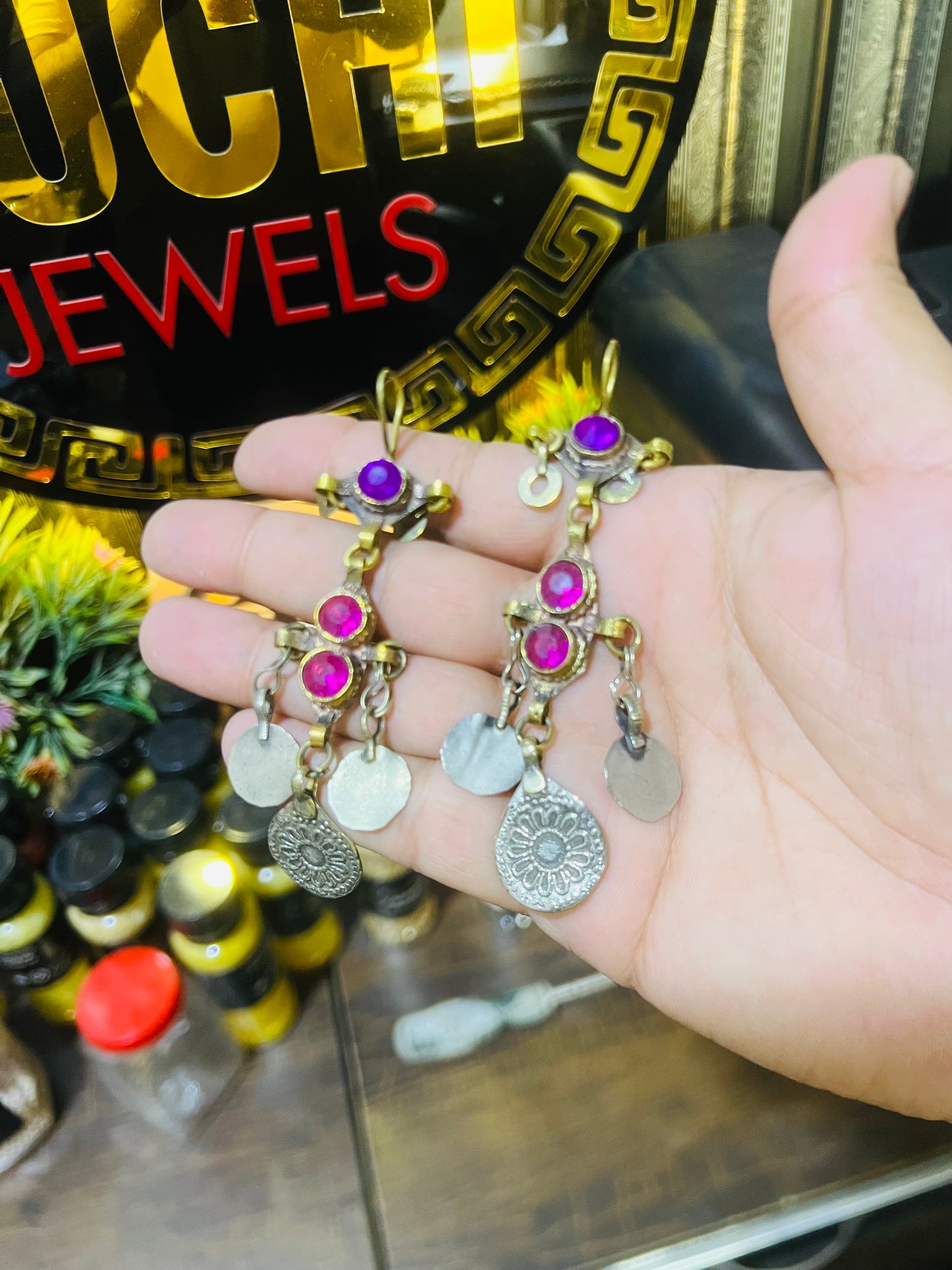 Vintage Chain Earrings With Stone
