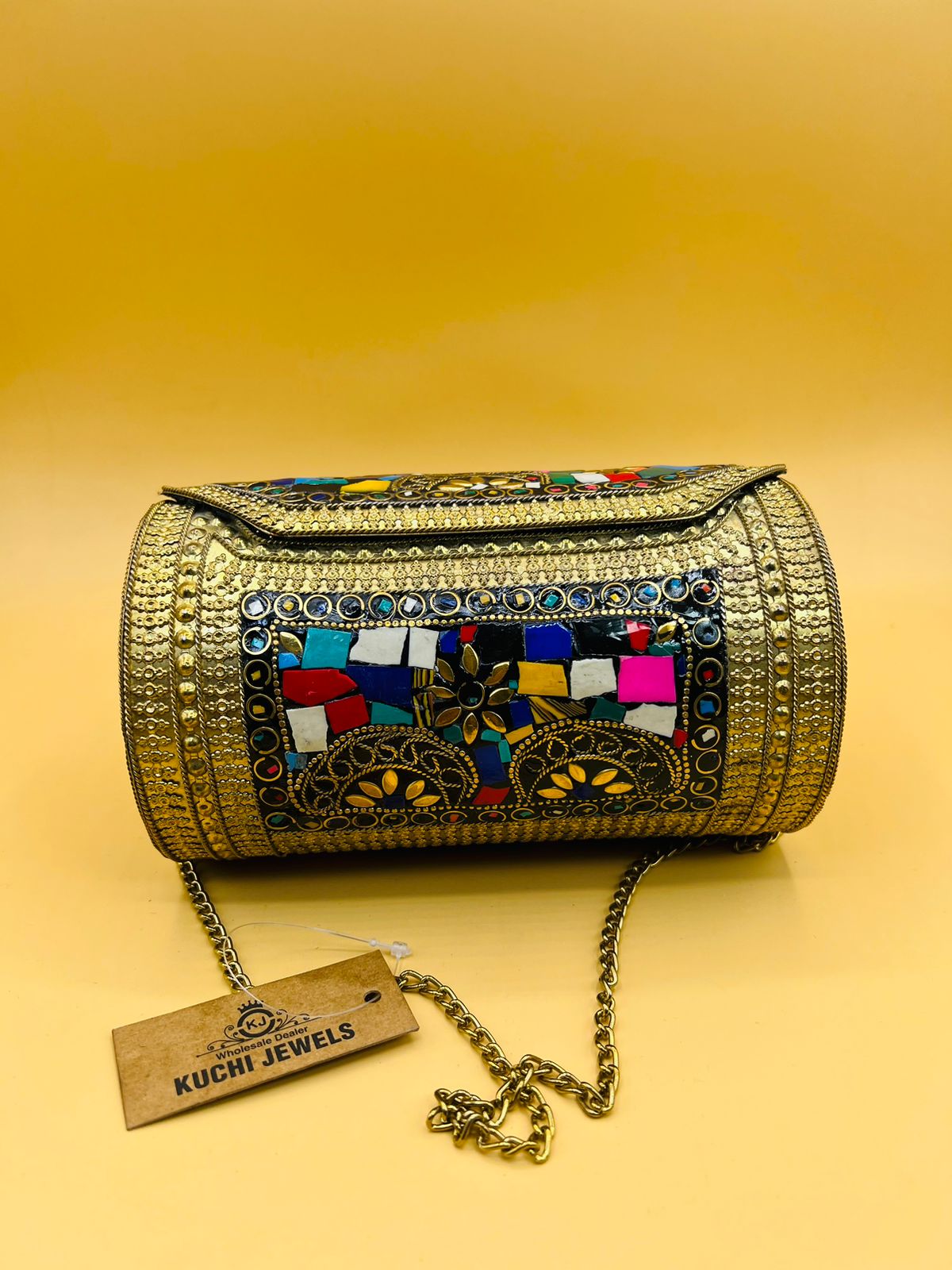 Capsul Style Indian Metal Stone Bag