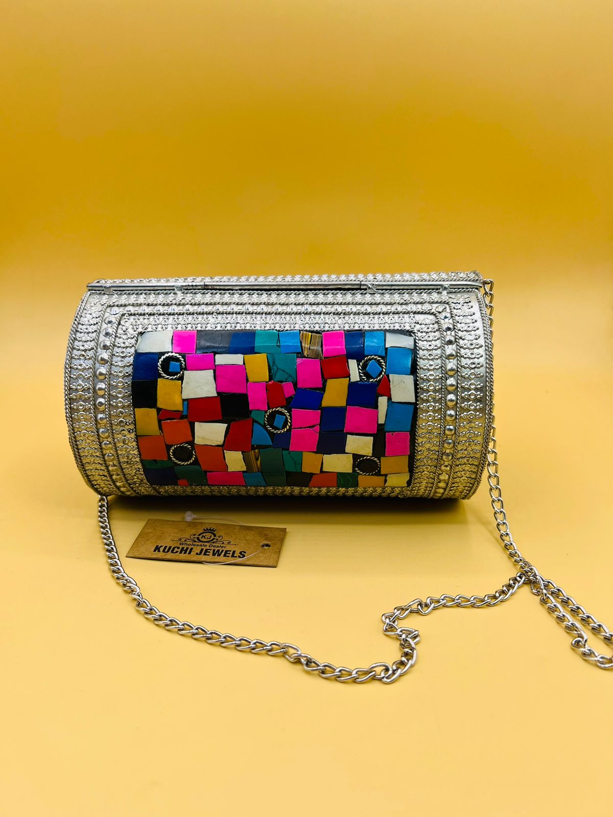 Capsul Style Indian Metal Stone Bag