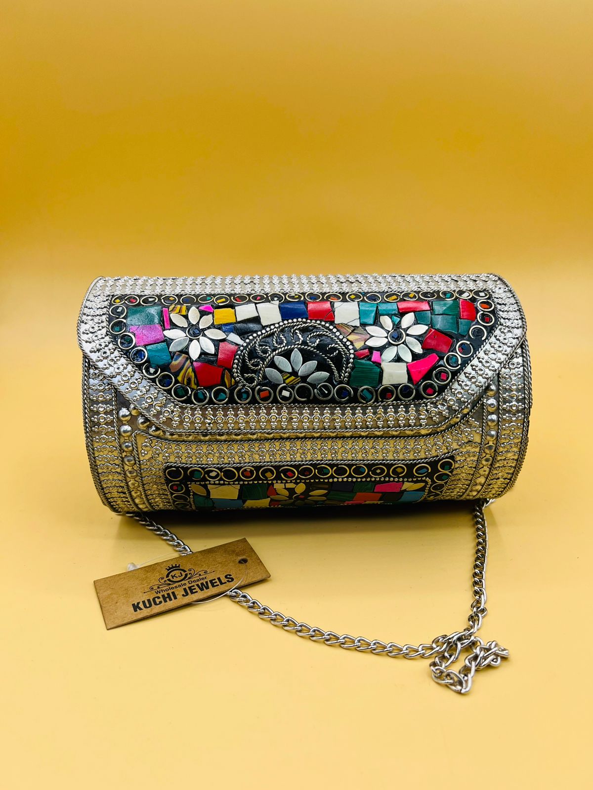 Capsul Style Indian Metal Stone Bag