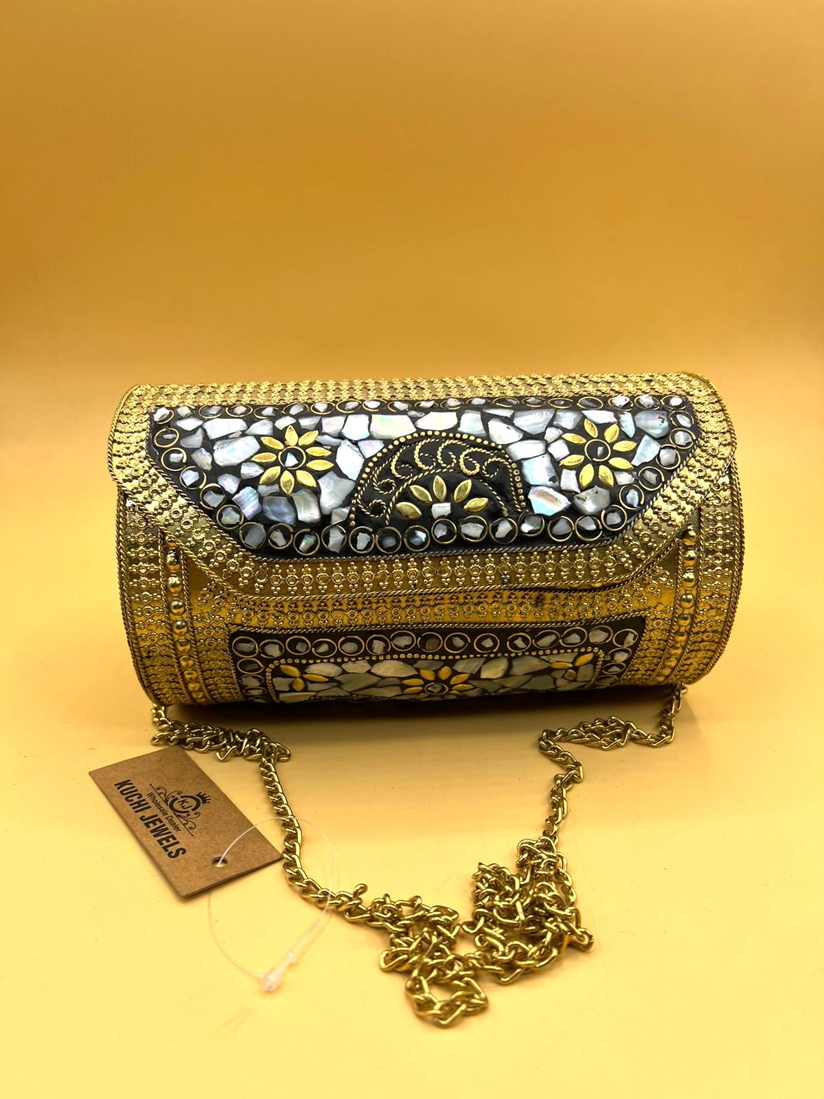 Capsul Style Indian Metal Stone Bag