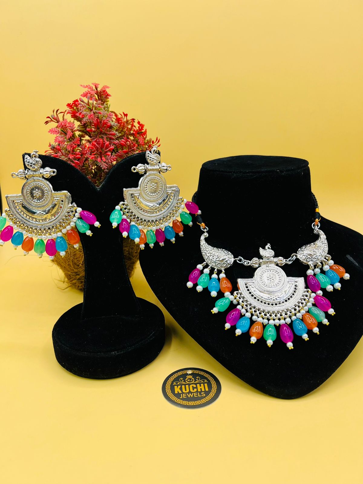 Colorful Silver Necklace Set