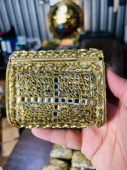 Pure Kundan Square Shape Handmade Metal Bag BB-P115