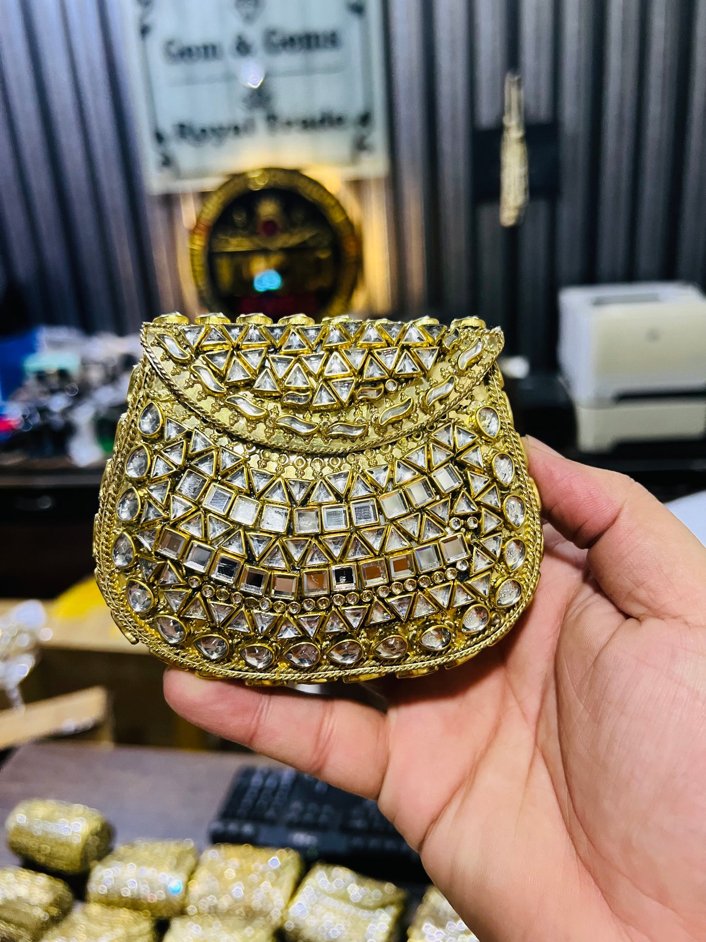 Pure Kundan D Shape Handmade Metal Bag BB-D129