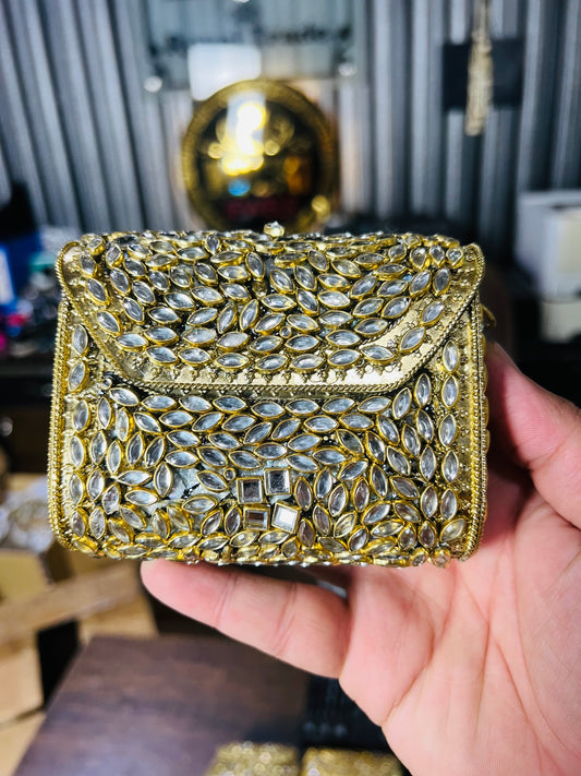 Pure Kundan Square Shape Handmade Metal Bag BB-P112